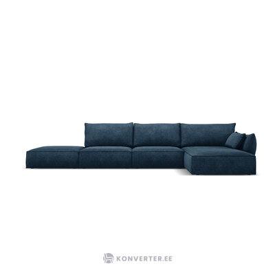 Kampinė sofa &#39;vanda&#39; giliai mėlyna, šenilinė, juodo plastiko, geriau