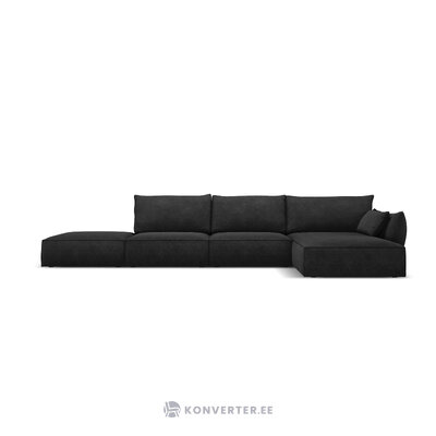 Kampinė sofa &#39;vanda&#39; tamsiai pilka, šenilinė, juodo plastiko, geriau