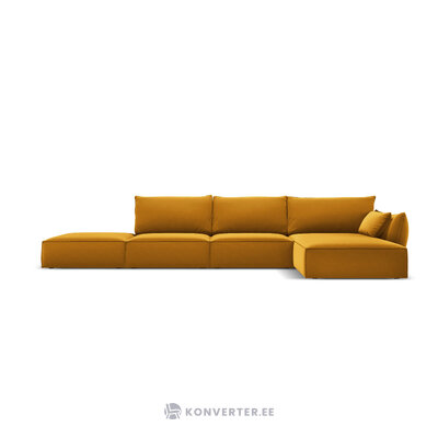 Kampinė sofa &#39;vanda&#39; geltona, aksominė, juoda plastikinė, geriau