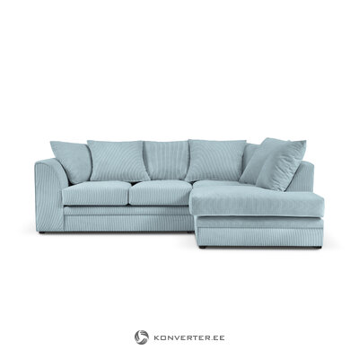 Kampinė sofa (cidoninė) mazzini sofos šviesiai mėlyna, aksominė, be kojų, geriau