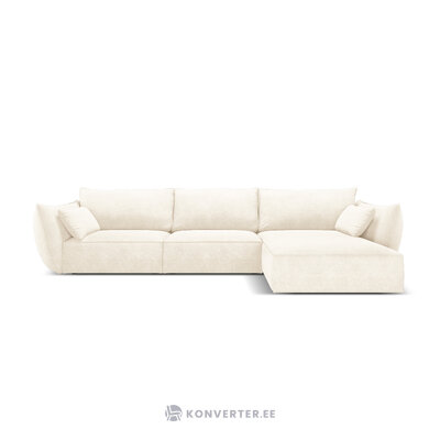 Kampinė sofa &#39;vanda&#39; šviesiai smėlio spalvos, šenilinė, juodo plastiko, geriau