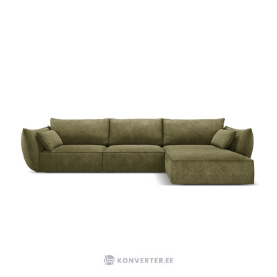 Kampinė sofa &#39;vanda&#39; žalia, šenilinė, juodo plastiko, geriau