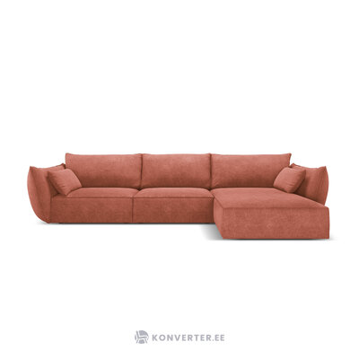 Kampinė sofa &#39;vanda&#39; raudona, šenilinė, juodo plastiko, geriau