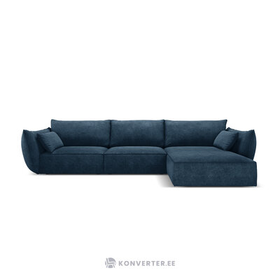 Kampinė sofa &#39;vanda&#39; giliai mėlyna, šenilinė, juodo plastiko, geriau