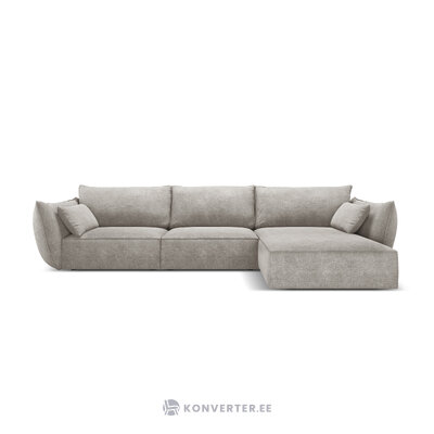 Kampinė sofa &#39;vanda&#39; šviesiai pilka, šenilinė, juodo plastiko, geriau