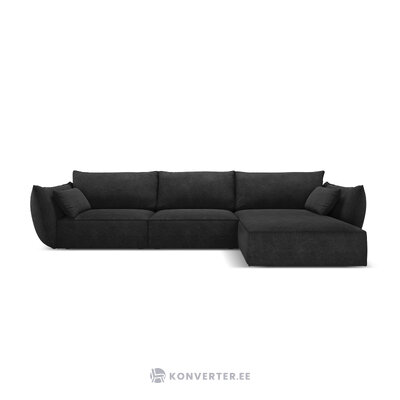 Corner sofa &#39;vanda&#39; dark grey, chenille, black plastic, better