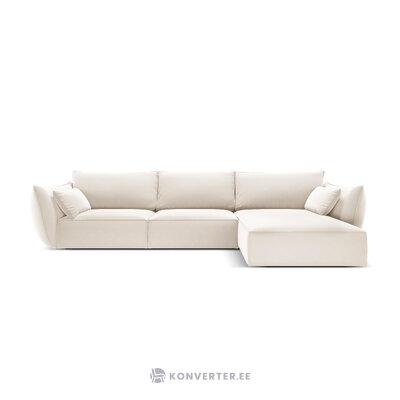 Kampinė sofa &#39;vanda&#39; šviesiai smėlio spalvos, aksomo, juodo plastiko, geriau