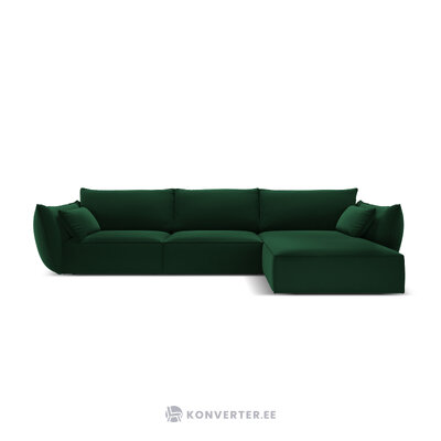 Kampinė sofa &#39;vanda&#39; buteliukas žalias, aksominis, juodas plastikas, geriau