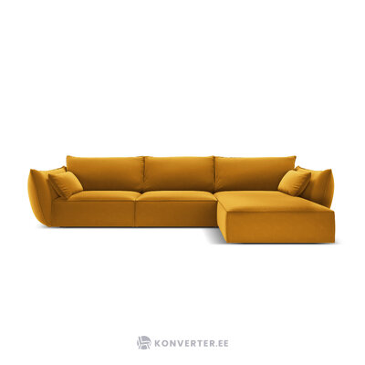 Kampinė sofa &#39;vanda&#39; geltona, aksominė, juoda plastikinė, geriau