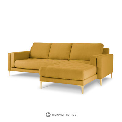 Kampinė sofa (orrino) mazzini sofa geltona, struktūrinis audinys, auksinis metalas, geriau