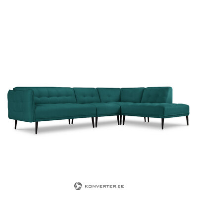 Stūra dīvāns (canna) mazzini dīvāni tirkīza zils, strukturēts audums, melns dižskābarža koks, labāk