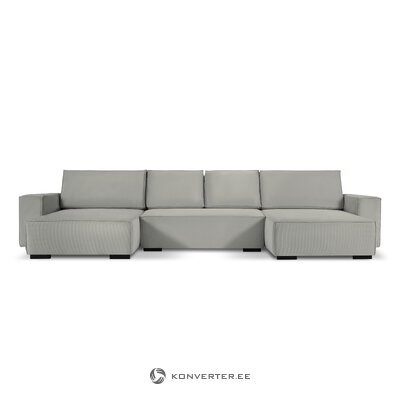 Kampinė sofa-lova (azalija) sofos mazzini šviesiai pilka, aksominė, juodo buko mediena