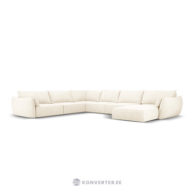 Panoraminė kampinė sofa &#39;vanda&#39; šviesiai smėlio spalvos, šenilinė, juodo plastiko, kairė