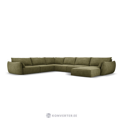 Panoraminė kampinė sofa &#39;vanda&#39; žalia, šenilinė, juoda plastikinė, kairė