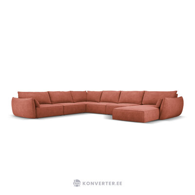 Panoraminė kampinė sofa &#39;vanda&#39; raudona, šenilinė, juoda plastikinė, kairė