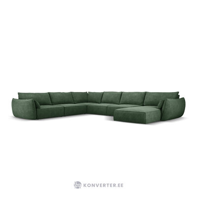 Panoraminė kampinė sofa &#39;vanda&#39; buteliukas žalias, šenilinis, juodas plastikas, kairėje