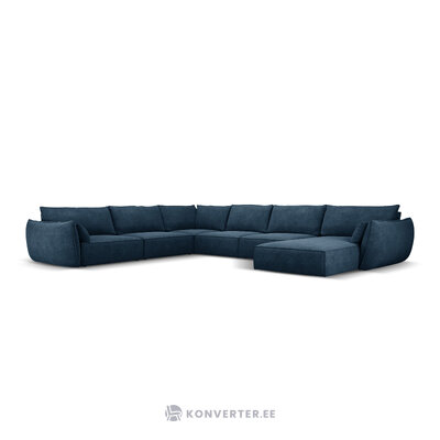 Panoraminė kampinė sofa &#39;vanda&#39; giliai mėlyna, šenilinė, juoda plastikinė, kairė