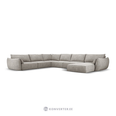 Panoraminė kampinė sofa &#39;vanda&#39; šviesiai pilka, šenilinė, juodo plastiko, kairė