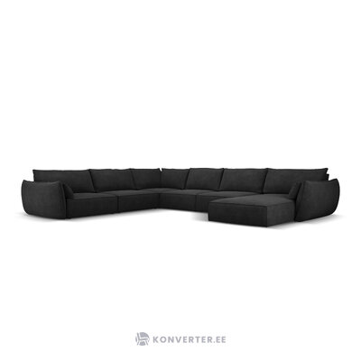 Panoramic corner sofa &#39;vanda&#39; dark grey, chenille, black plastic, left