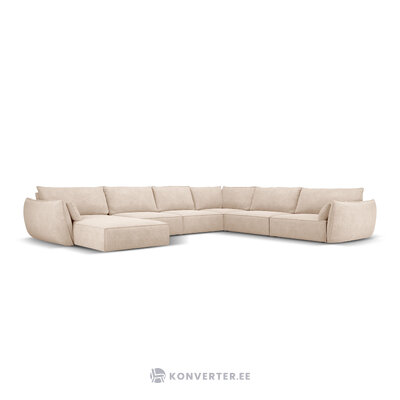 Panoraminė kampinė sofa &#39;vanda&#39; smėlio spalvos, šenilinė, juodo plastiko, geriau