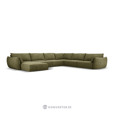 Panoraminė kampinė sofa &#39;vanda&#39; žalia, šenilinė, juodo plastiko, geriau