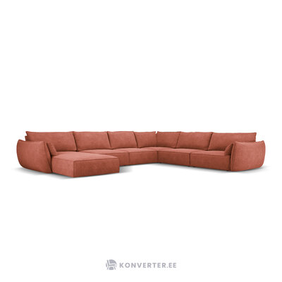 Panoraminė kampinė sofa &#39;vanda&#39; raudona, šenilinė, juodo plastiko, geriau