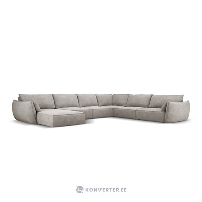 Panoraminė kampinė sofa &#39;vanda&#39; šviesiai pilka, šenilinė, juodo plastiko, geriau