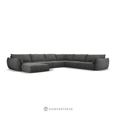 Panoraminė kampinė sofa &#39;vanda&#39; pilka, šenilinė, juodo plastiko, geriau