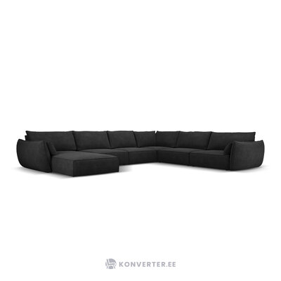 Panoraminė kampinė sofa &#39;vanda&#39; tamsiai pilka, šenilinė, juodo plastiko, geriau