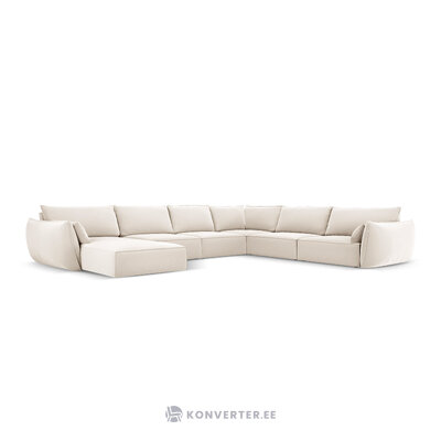 Panoraminė kampinė sofa &#39;vanda&#39; šviesiai smėlio spalvos, aksomo, juodo plastiko, geriau