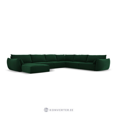 Panoramic corner sofa &#39;vanda&#39; bottle green, velvet, black plastic, better
