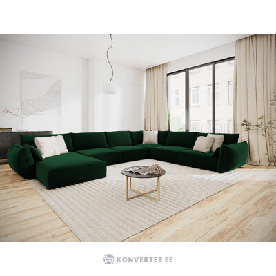 Panorāmas stūra dīvāns &#39;vanda&#39; pudele zaļa, samta, melna plastmasa, labāk