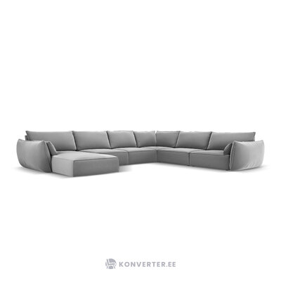 Panoraminė kampinė sofa &#39;vanda&#39; pilka, aksominė, juodo plastiko, geriau