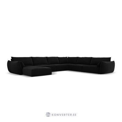 Panoraminė kampinė sofa &#39;vanda&#39; juoda, aksominė, juodo plastiko, geriau