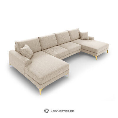 Stūra dīvāns (madara) mazzini dīvāni bēšs, strukturēts audums, zelta metāls