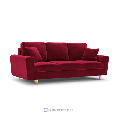 Moghan sofa, 3-vietė (micadon home) raudona, aksominė, aukso spalvos metalas