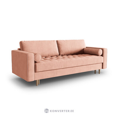 Dīvāns gobi, 3-vietīgs (micadon home) rozā, samts, dabīgs dižskābarža koks