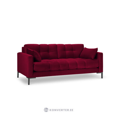 Sofa mamaia, 3-vietė (micadoni home) raudona, aksominė, juodo metalo