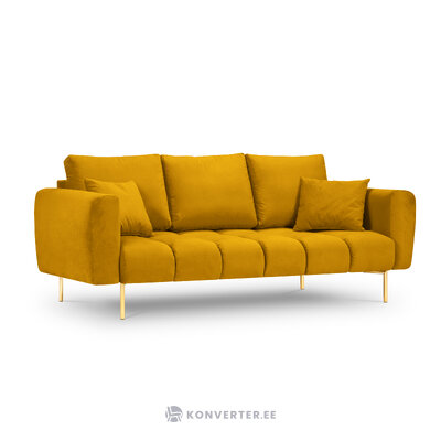 Malvin sofa, 3-vietė (micadon home) geltona, aksominė, aukso spalvos metalas