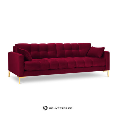 Sofa mamaia, 4-vietė (micadoni home) raudona, aksominė, auksinė metalinė