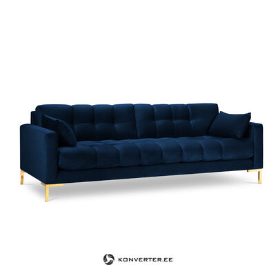 Sofa mamaia, 4-vietė (micadoni home) sodri mėlyna, aksominė, auksinė metalinė