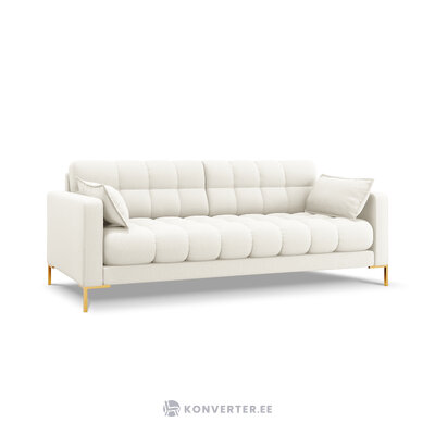 Sofa mamaia, 4-vietė (micadoni home) šviesiai smėlio spalvos, struktūrinio audinio, auksinis metalas