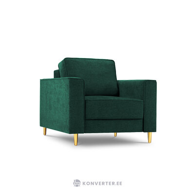 Dunas armchair, (micadoni home) bottle green, structured fabric, gold metal