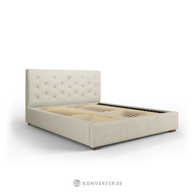 Bed seri, (micadoni home) beige, structured fabric, wenge beech wood, 140x200
