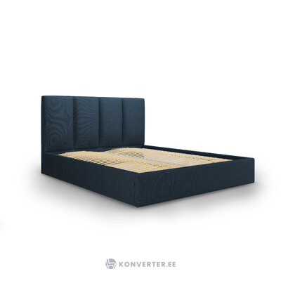 Bed frame, (micadoni home) dark blue, structured fabric, 160x200