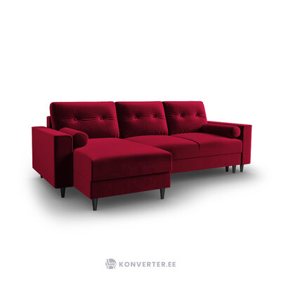 Kampinė sofa leona, 4-vietė (micadoni home) raudona, aksominė, juoda chromo metalinė, apverčiama