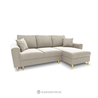 Moghan kampinė sofa, 4-vietė (micadoni home) smėlio spalvos, aksominė, auksinė metalinė, apverčiama