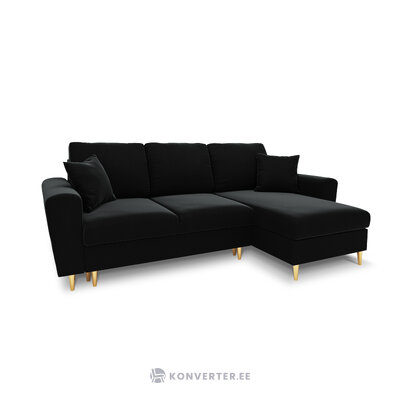 Moghan kampinė sofa, 4-vietė (micadoni home) juoda, aksominė, auksinė metalinė, apverčiama