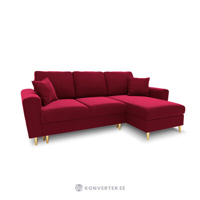 Moghan kampinė sofa, 4-vietė (micadoni home) raudona, aksominė, auksinė metalinė, apverčiama