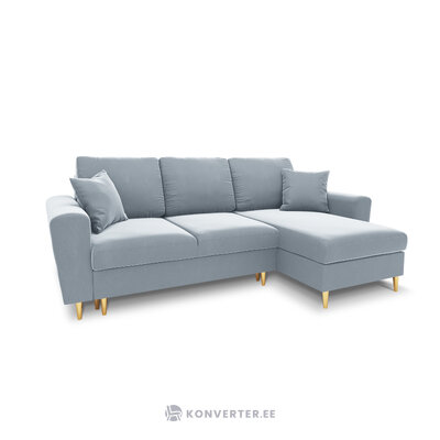 Moghan kampinė sofa, 4-vietė (micadon home) šviesiai mėlyna, aksominė, auksinė metalinė, apverčiama